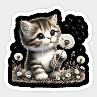 Adorable Kitten & Dandelions - Whimsical Nature Tee Sticker